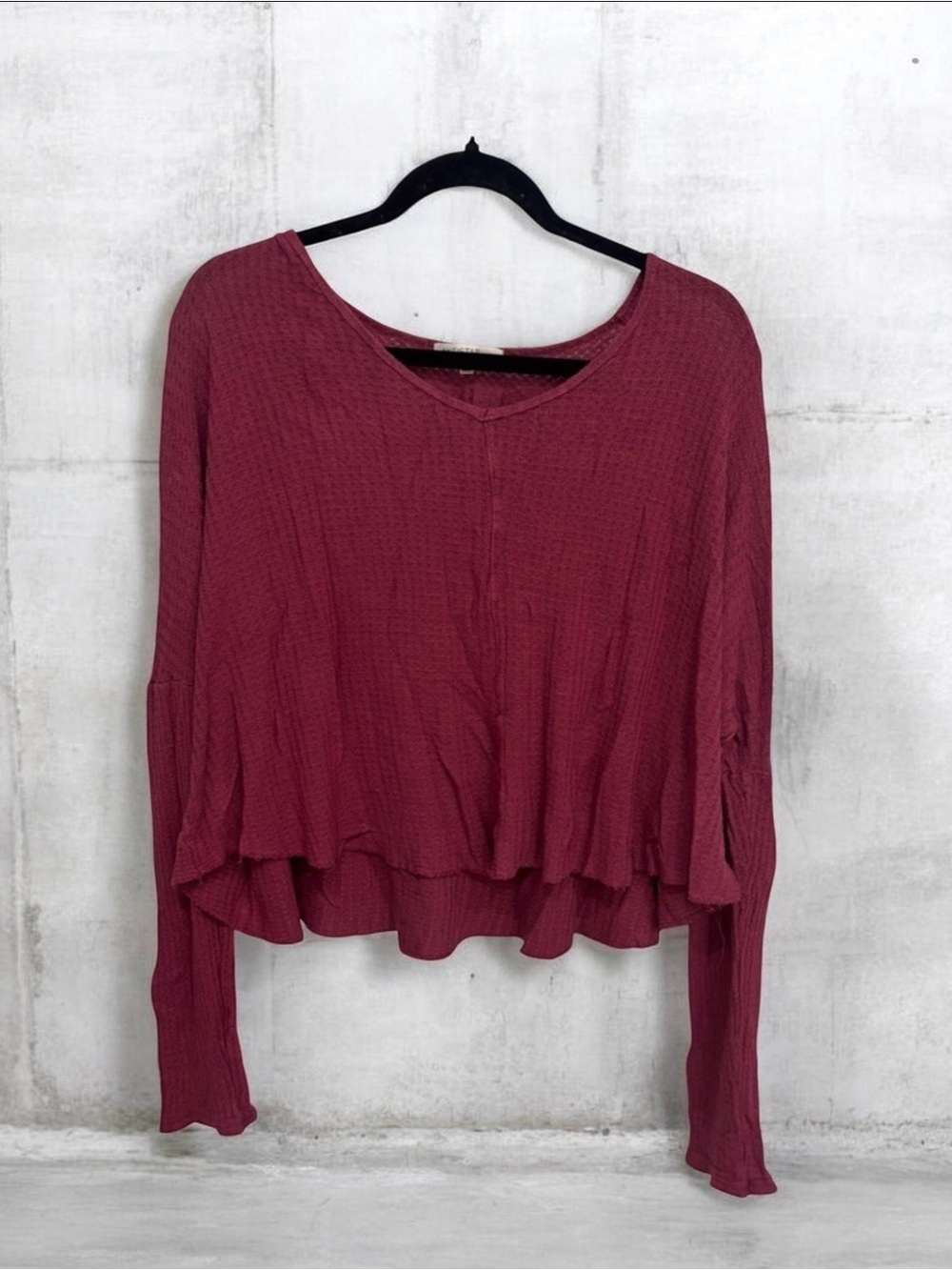 Antistar Waffle-Knit Long Sleeve Crop Top - Raspberry Plum